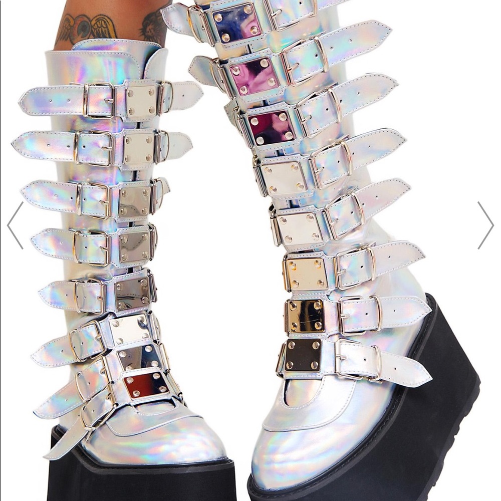 Iridescent Hologram SILVER Morpheus Platform Boots